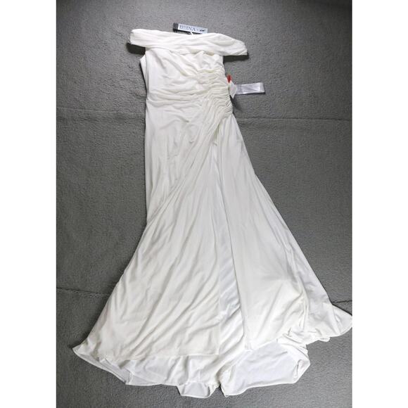 New Mac Duggal Leena Gown 12 White Asymmetric Dress One Shoulder Front Slit - Picture 1 of 16